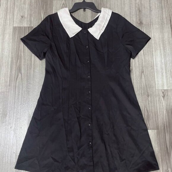 Vintage Black Button Down Dress with White Peter Pan Collar - Picture 1 of 3